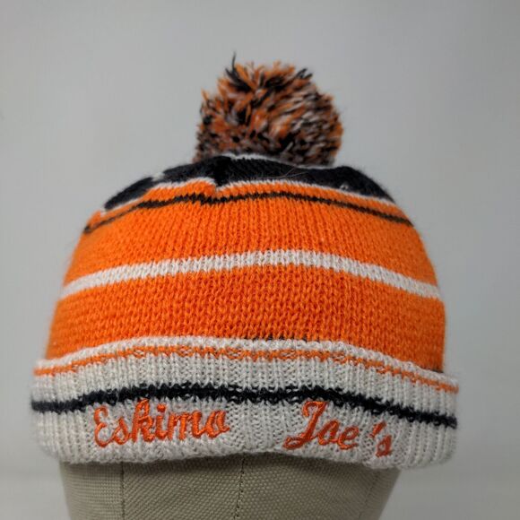 Eskimo Joe's Men's Beanie Cap Hat Orange Striped OSFA Embroidered Logo - Picture 2 of 11